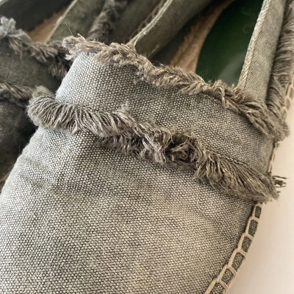 Joie Olive Green Fringe Espadrille Slip On Flats Size 38 US Size 7.5